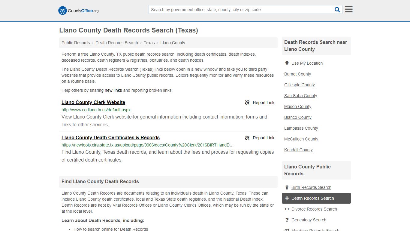 Death Records Search - Llano County, TX (Death ...