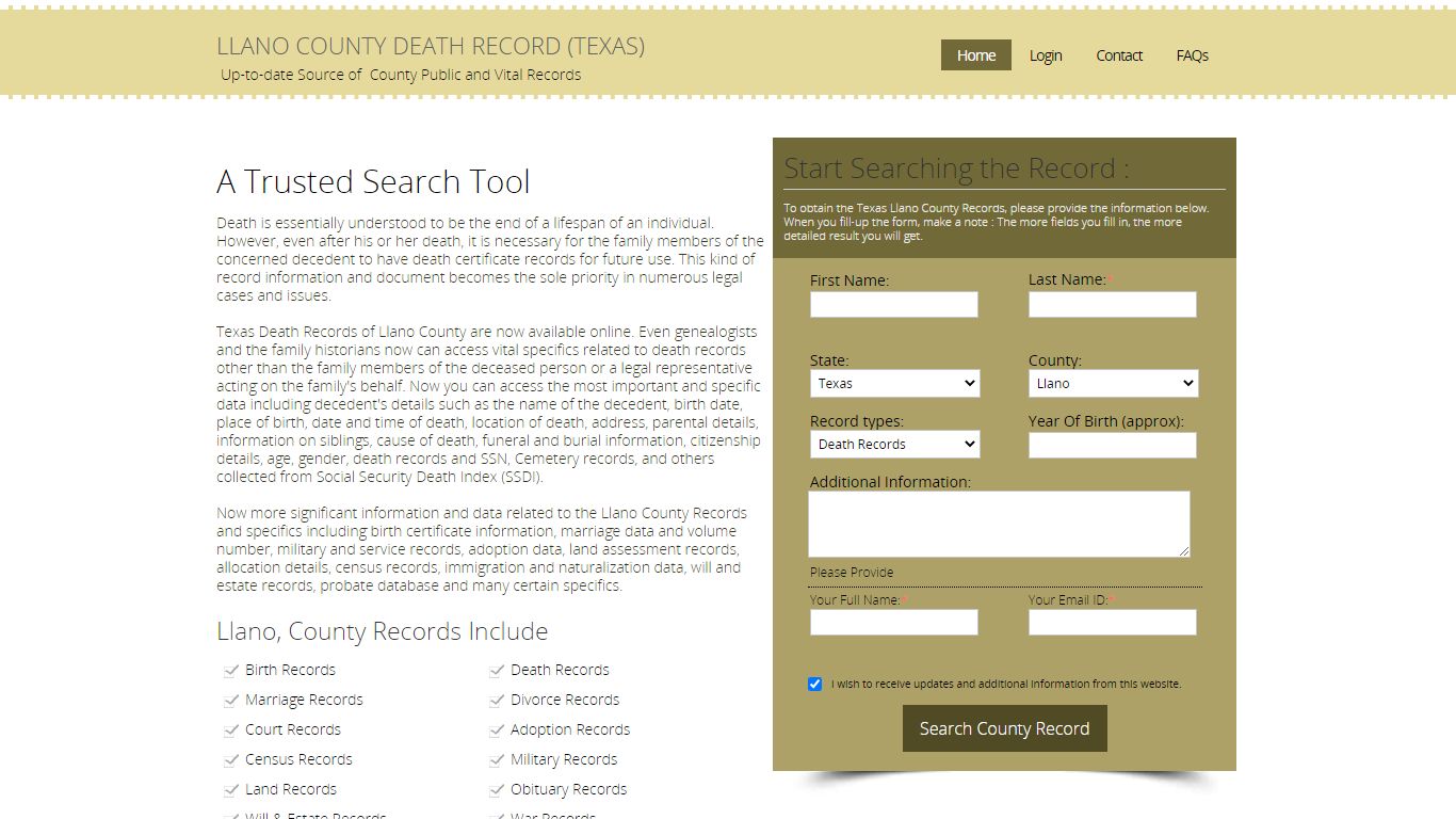 Llano County, Texas Public Death Records with SSN